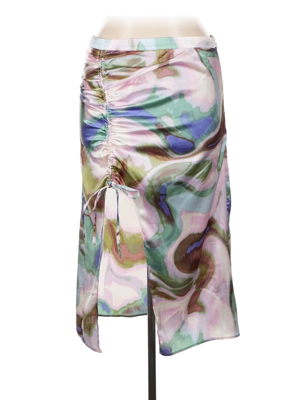 Abstract Print Midi Skirt with Ruched Front